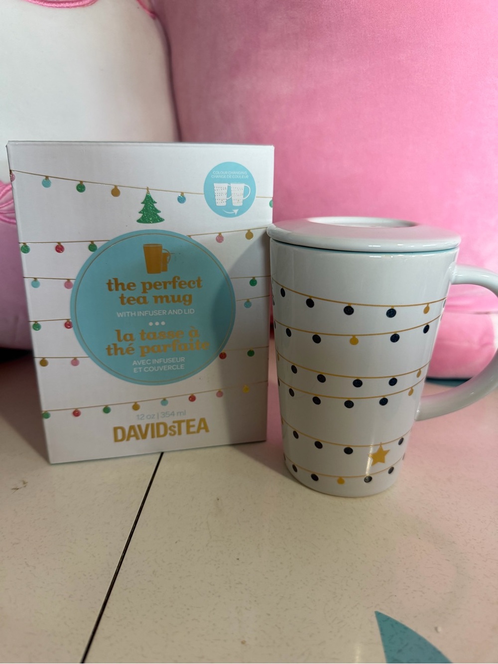 The Perfect Tea Mug with Infuser & Lid - David’s Tea Icy Blue Garland - Changing